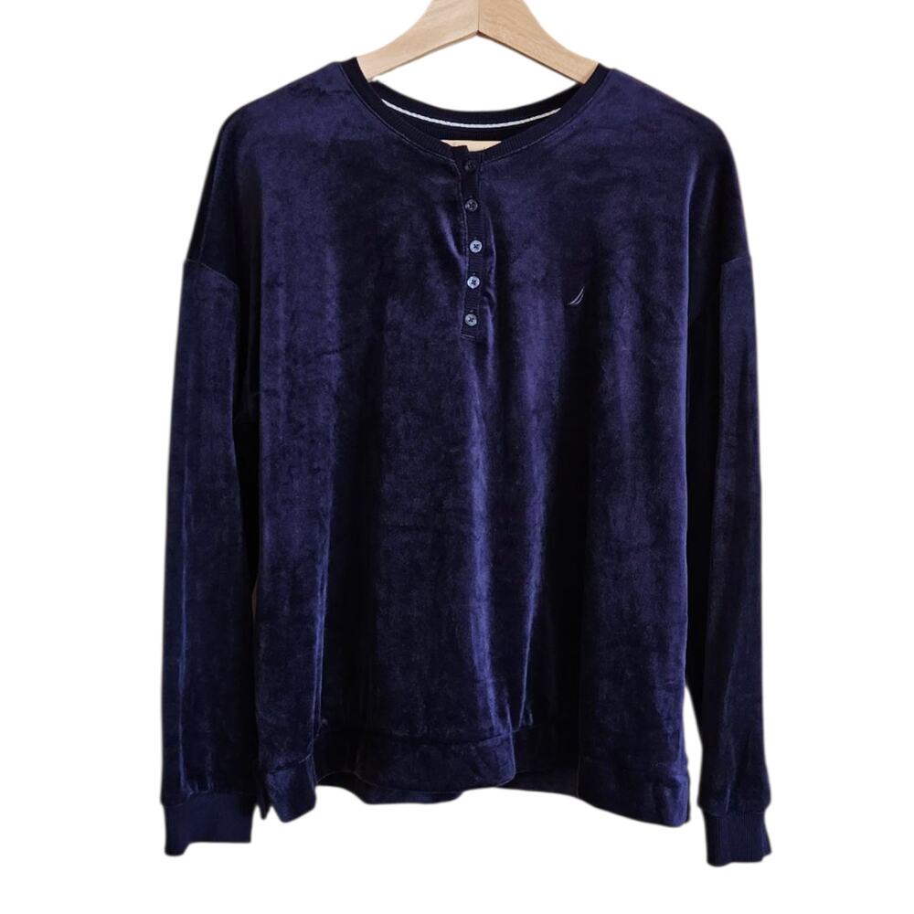 Nautica Fleece Top Sleepwear Soft Shirt Navy Women's Large